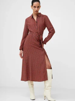 Abstract Belted Midi Shirt Dress