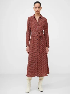 Abstract Belted Midi Shirt Dress
