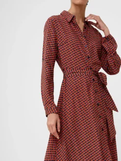 Abstract Belted Midi Shirt Dress