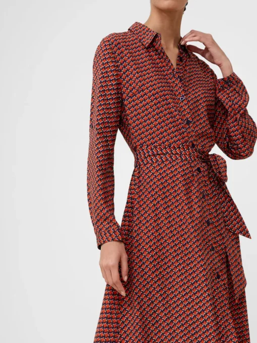 Abstract Belted Midi Shirt Dress