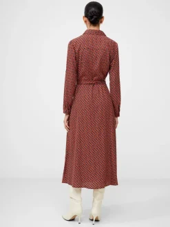 Abstract Belted Midi Shirt Dress