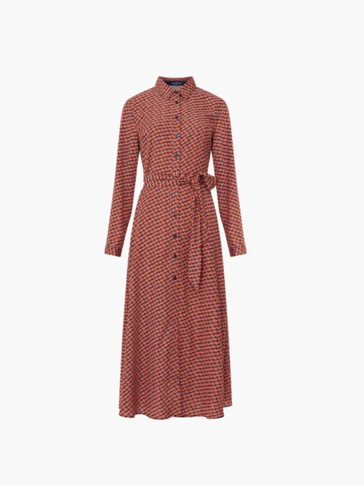 Abstract Belted Midi Shirt Dress