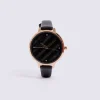 Black Leather Strap Watch with Black Glitter Dial