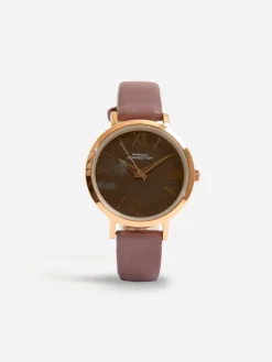 Brown Leather Strap Watch with Brown Dial