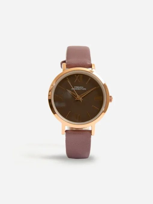 Brown Leather Strap Watch with Brown Dial
