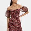 Clara Flavia Bardot Organza Puff Sleeve Dress