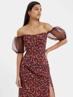 Clara Flavia Bardot Organza Puff Sleeve Dress