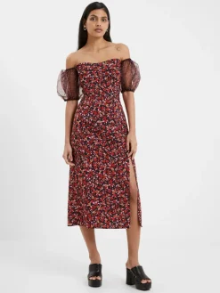 Clara Flavia Bardot Organza Puff Sleeve Dress