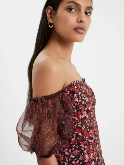 Clara Flavia Bardot Organza Puff Sleeve Dress