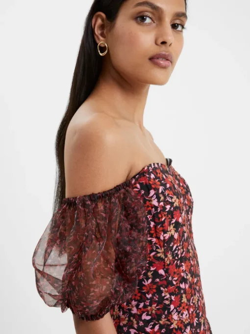 Clara Flavia Bardot Organza Puff Sleeve Dress