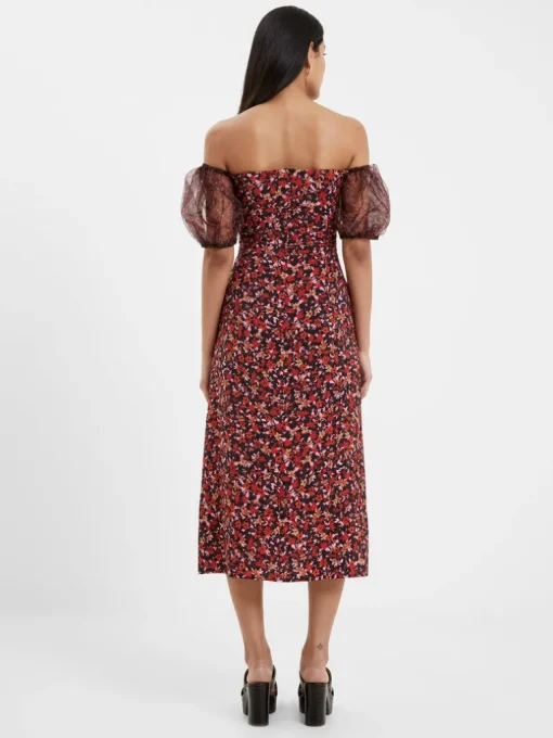 Clara Flavia Bardot Organza Puff Sleeve Dress