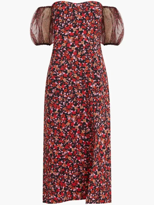Clara Flavia Bardot Organza Puff Sleeve Dress
