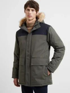 Contrast Faux Fur Trim Parka Coat