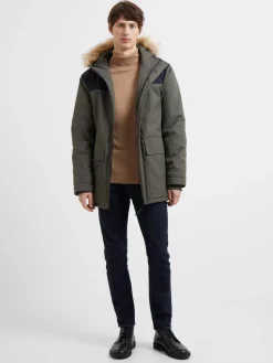 Contrast Faux Fur Trim Parka Coat