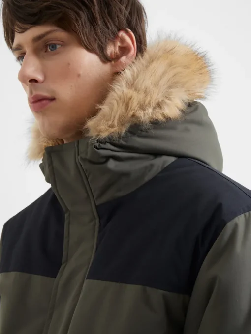 Contrast Faux Fur Trim Parka Coat