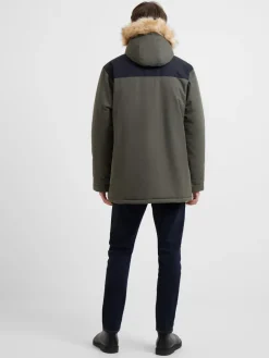 Contrast Faux Fur Trim Parka Coat