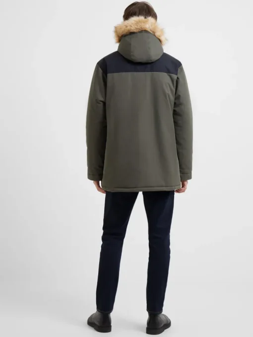 Contrast Faux Fur Trim Parka Coat