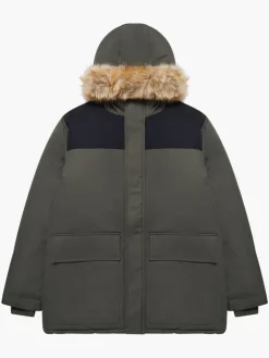 Contrast Faux Fur Trim Parka Coat