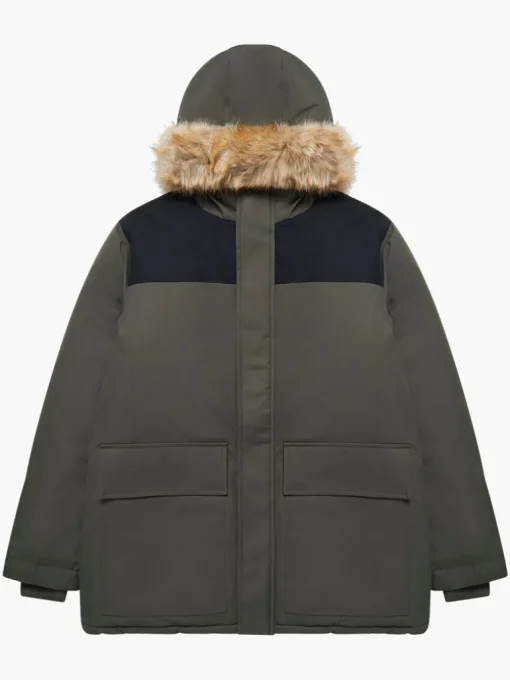 Contrast Faux Fur Trim Parka Coat