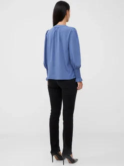 Crepe V-Neck Smocked Sleeve Blouse