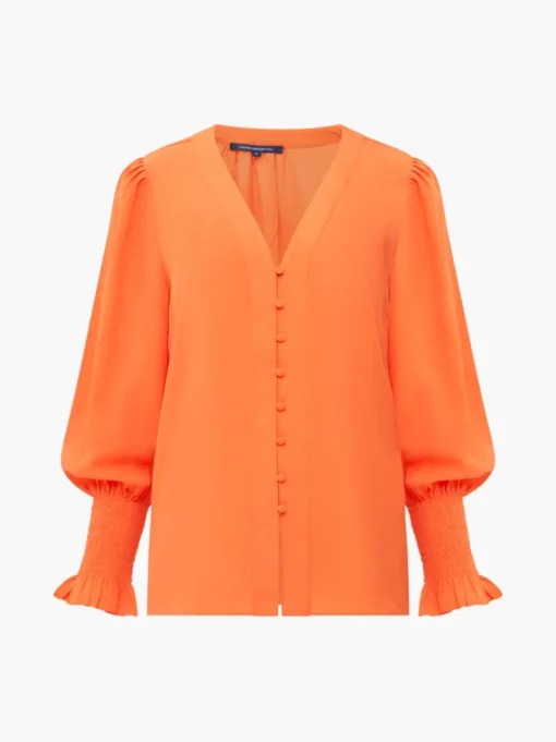 Crepe V-Neck Smocked Sleeve Blouse