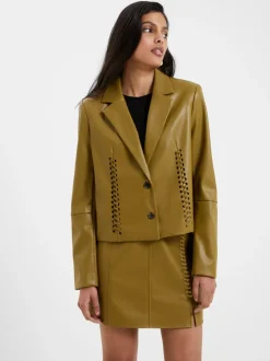 Crolenda PU Lace-Up Cropped Blazer