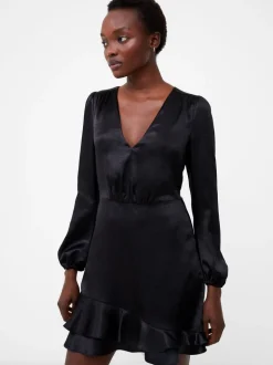 Denney Satin Ruffle Mini Dress