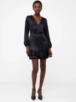 Denney Satin Ruffle Mini Dress