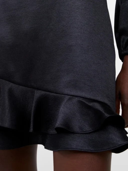 Denney Satin Ruffle Mini Dress