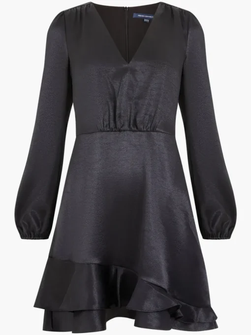 Denney Satin Ruffle Mini Dress
