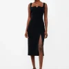 Echo Crepe Neck Detail Midi Dress