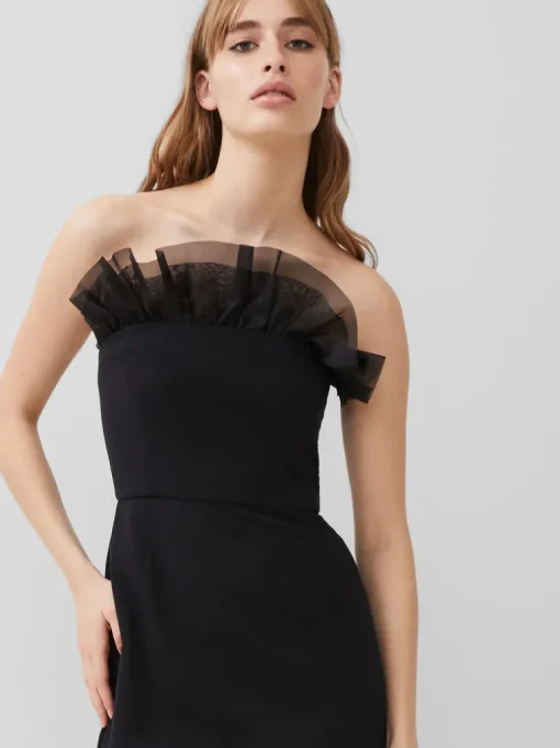 Echo Organza Mix Frill Strapless Midi Dress