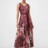 Floral Satin Panel Midaxi Dress