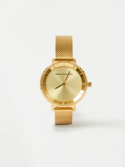 Gold Tone Mesh Bracelet Watch with Champagne Dial