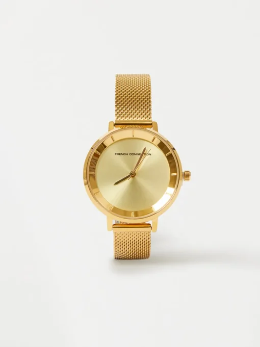Gold Tone Mesh Bracelet Watch with Champagne Dial
