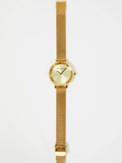 Gold Tone Mesh Bracelet Watch with Champagne Dial