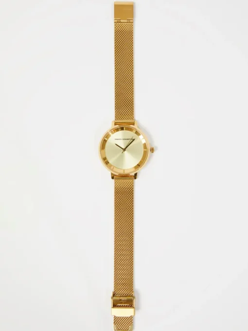 Gold Tone Mesh Bracelet Watch with Champagne Dial