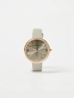 Grey Leather Strap Watch