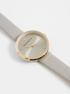 Grey Leather Strap Watch