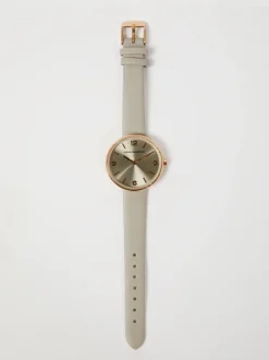 Grey Leather Strap Watch