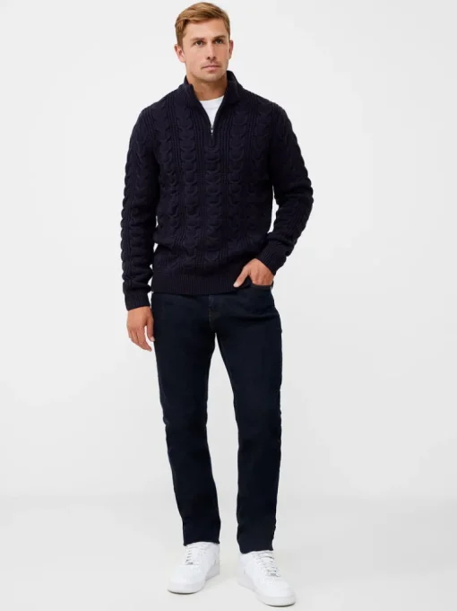Half Zip Funnel Neck Cable Knit Jumper