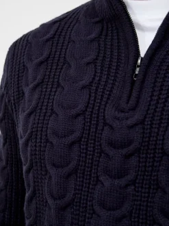 Half Zip Funnel Neck Cable Knit Jumper