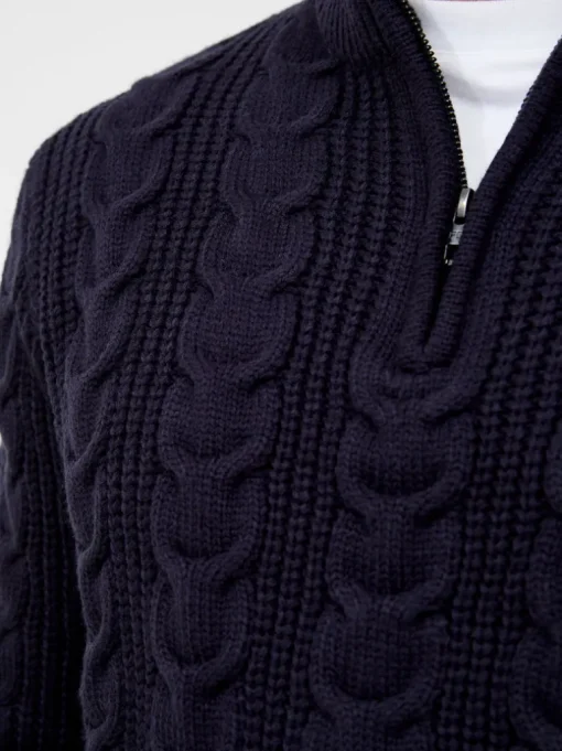 Half Zip Funnel Neck Cable Knit Jumper