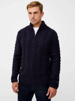 Half Zip Funnel Neck Cable Knit Jumper