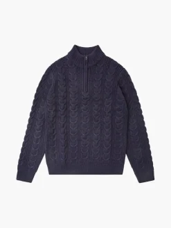 Half Zip Funnel Neck Cable Knit Jumper