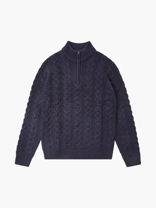 Half Zip Funnel Neck Cable Knit Jumper