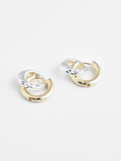 Mixed Metal Huggie Earrings