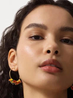 Multi Rainbow Bead Hoop Earrings