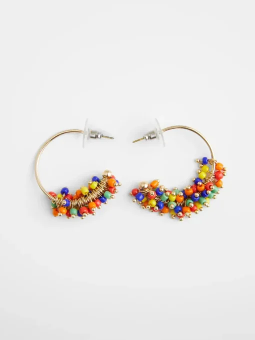Multi Rainbow Bead Hoop Earrings