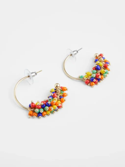 Multi Rainbow Bead Hoop Earrings